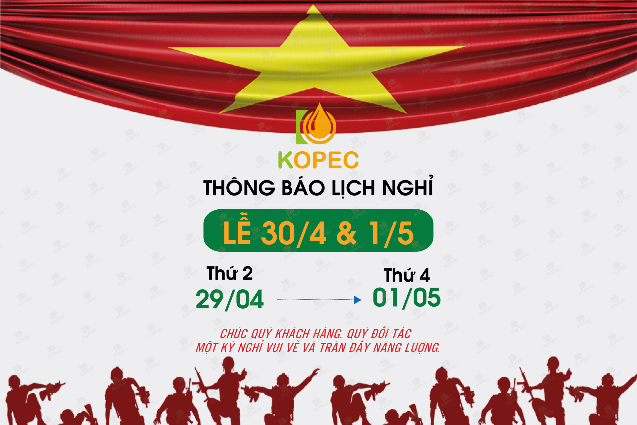 Read more about the article KOPEC THÔNG BÁO LỊCH NGHỈ LỄ 30/04 & 01/05